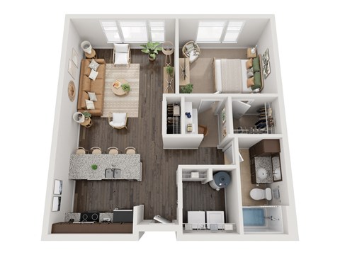 Floor plan for 1 bed, 1 bath, 806 sqft